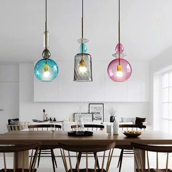 Lampada a Sospensione in Vetro Colorato Design Nordico – Lampada a Sospensione a Testa Singola per Cucina e Sala da Pranzo