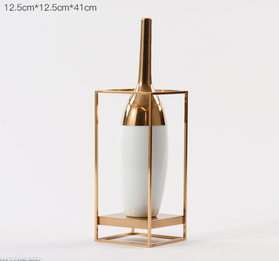Modern Chinese Iron and Ceramic Flower Vase Decor