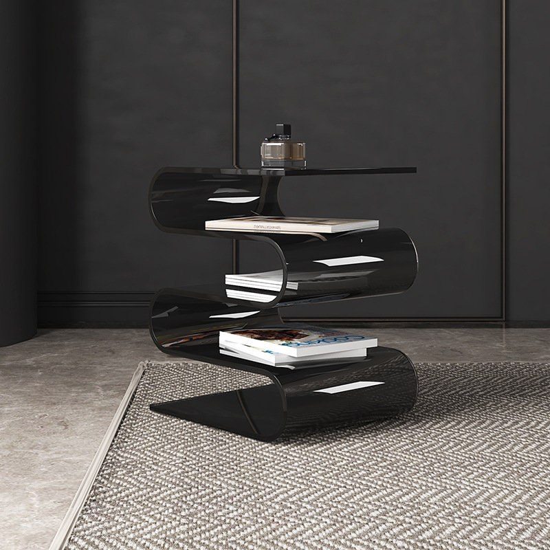 Transparent Minimalist Side Table with Magazine Rack – Modern Acrylic End Table for Living Room