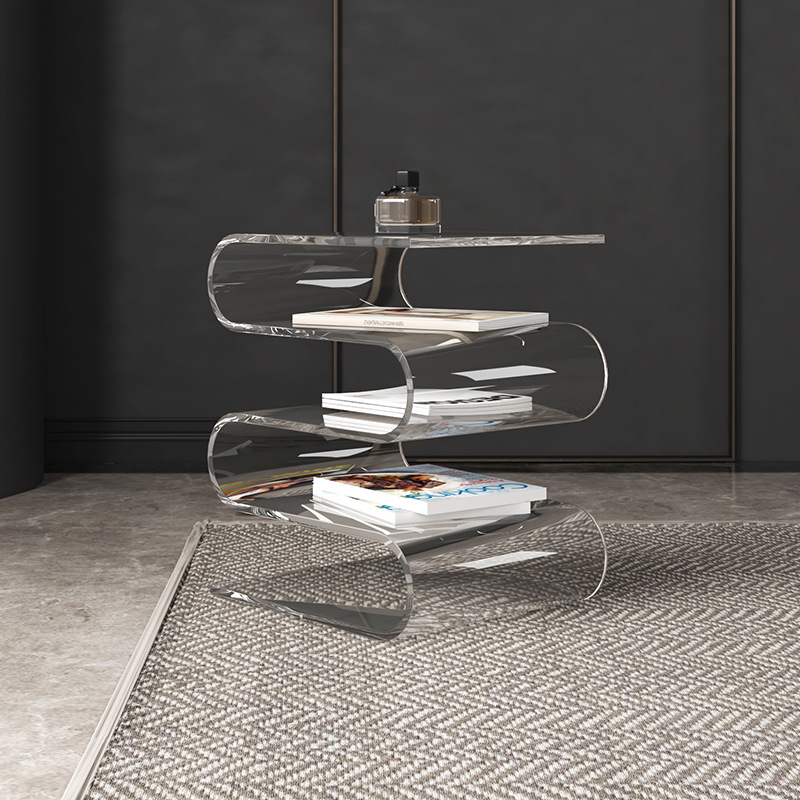 Tavolino laterale minimalista trasparente con portariviste – Tavolino d'appoggio moderno in acrilico per soggiorno