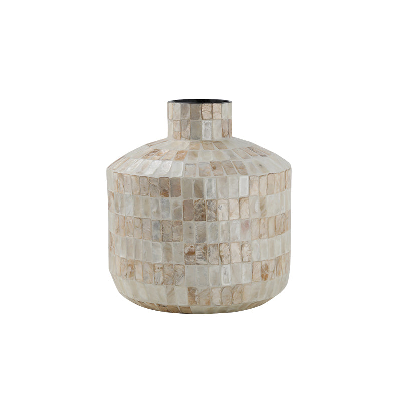 Handcrafted Colorful Shell Wooden Vase for Table Decor