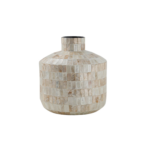 Handcrafted Colorful Shell Wooden Vase for Table Decor