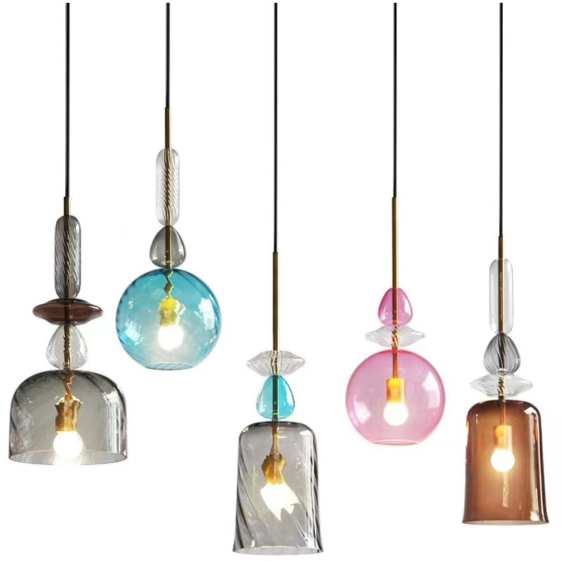 Lampada a Sospensione in Vetro Colorato Design Nordico – Lampada a Sospensione a Testa Singola per Cucina e Sala da Pranzo