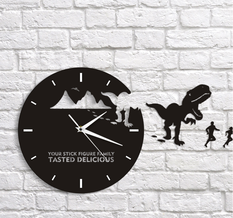 Mirror Dinosaur Wall Clock – Acrylic Cartoon Clock for Kids & Home