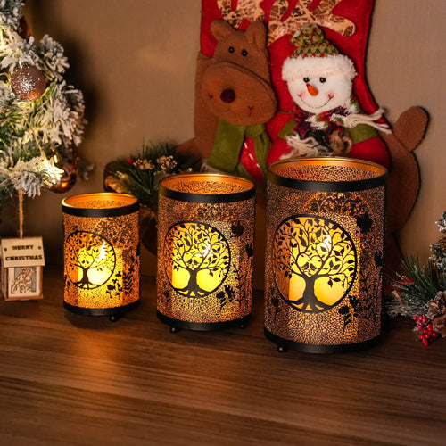 Bougeoir en métal gravé de 7" H Décorations de Noël lanterne