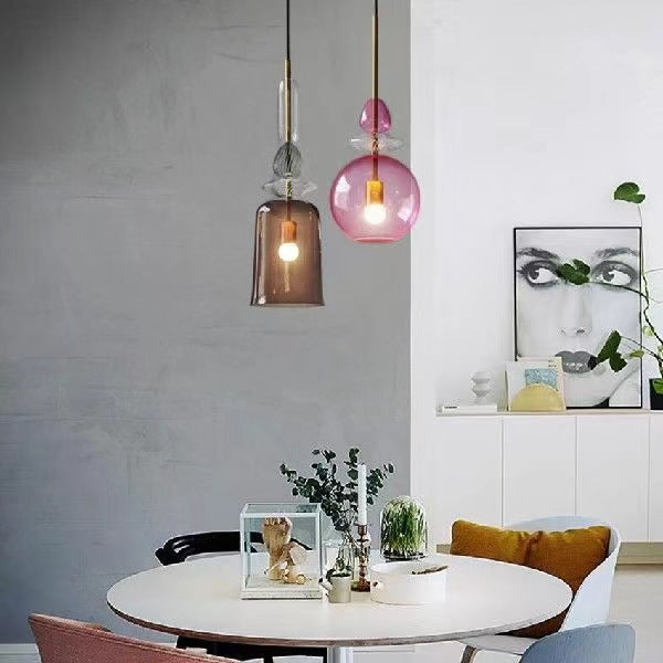 Nordic Designer Colorful Glass Pendant Light – Single-Head Hanging Lamp for Kitchen & Dining