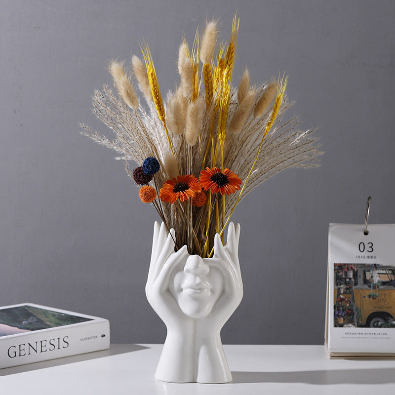 Nordic Creative White Ceramic Body Art Vase Decor