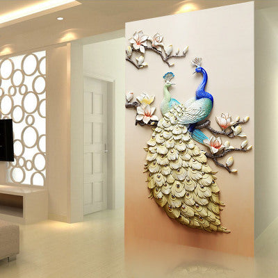 Elegant peacock wall art with floral branches for modern home decor