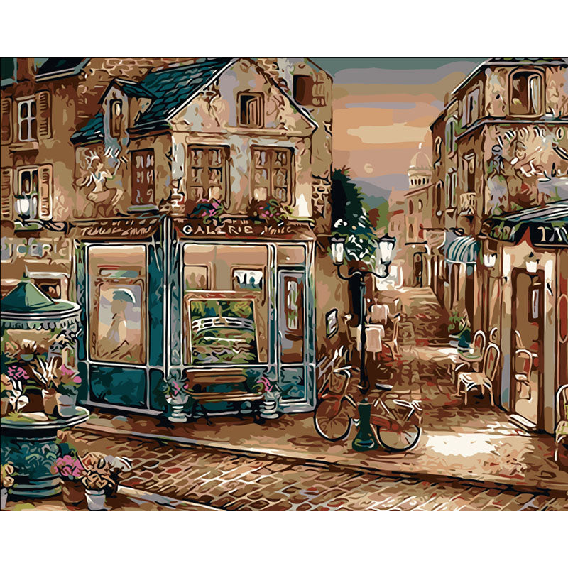 Vintage Street Bicycle Oil Painting Wall Decor
