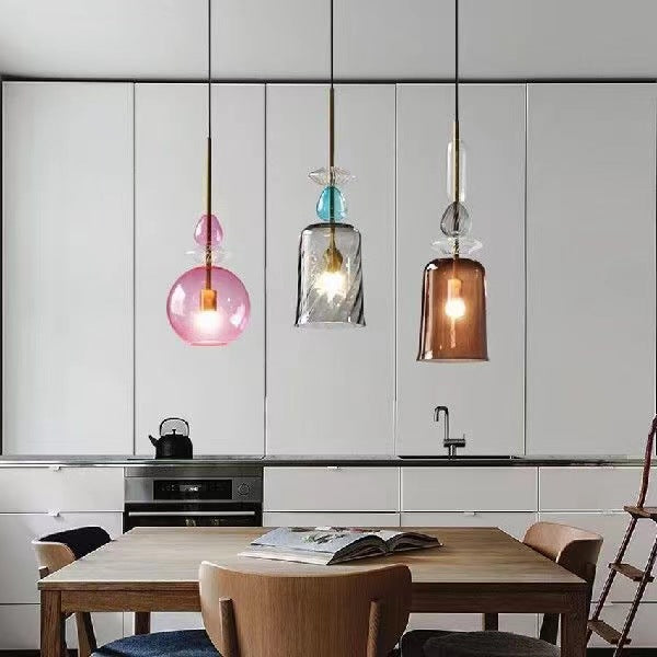 Nordic Designer Colorful Glass Pendant Light – Single-Head Hanging Lamp for Kitchen & Dining