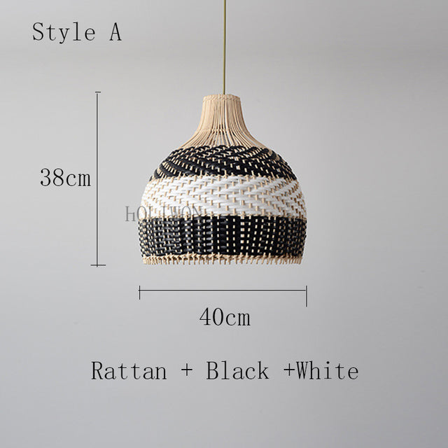 Black and white rattan pendant light, 38cm height, 40cm width, modern designer lighting for contemporary home decor