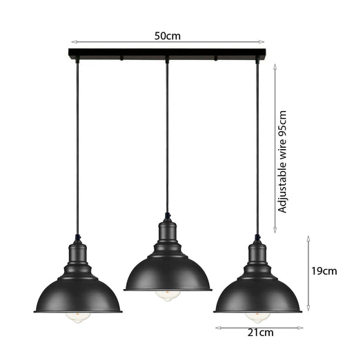 3 light Black Industrial Hanging Ceiling Pendant Lights~5264