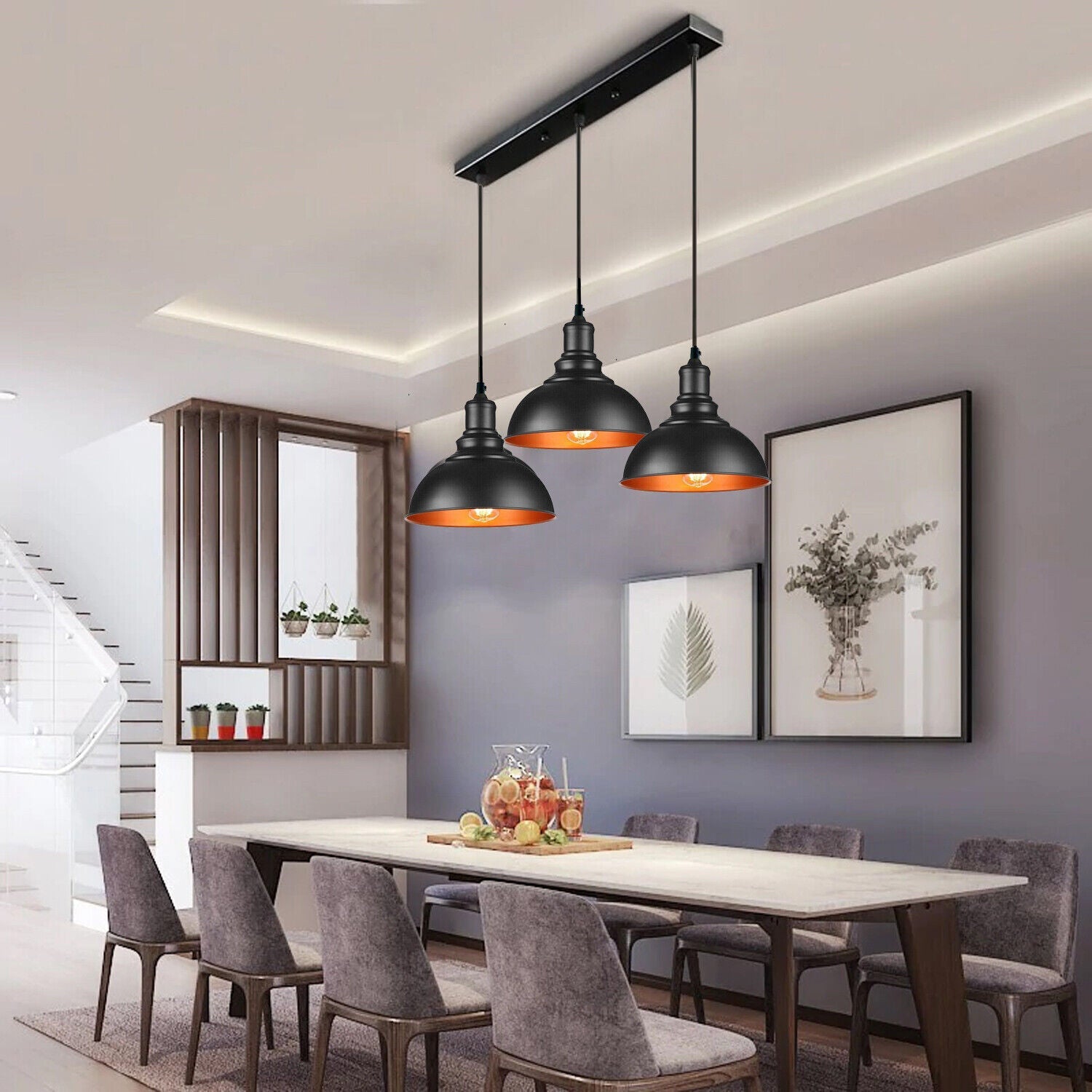 3 light Black Industrial Hanging Ceiling Pendant Lights~5264